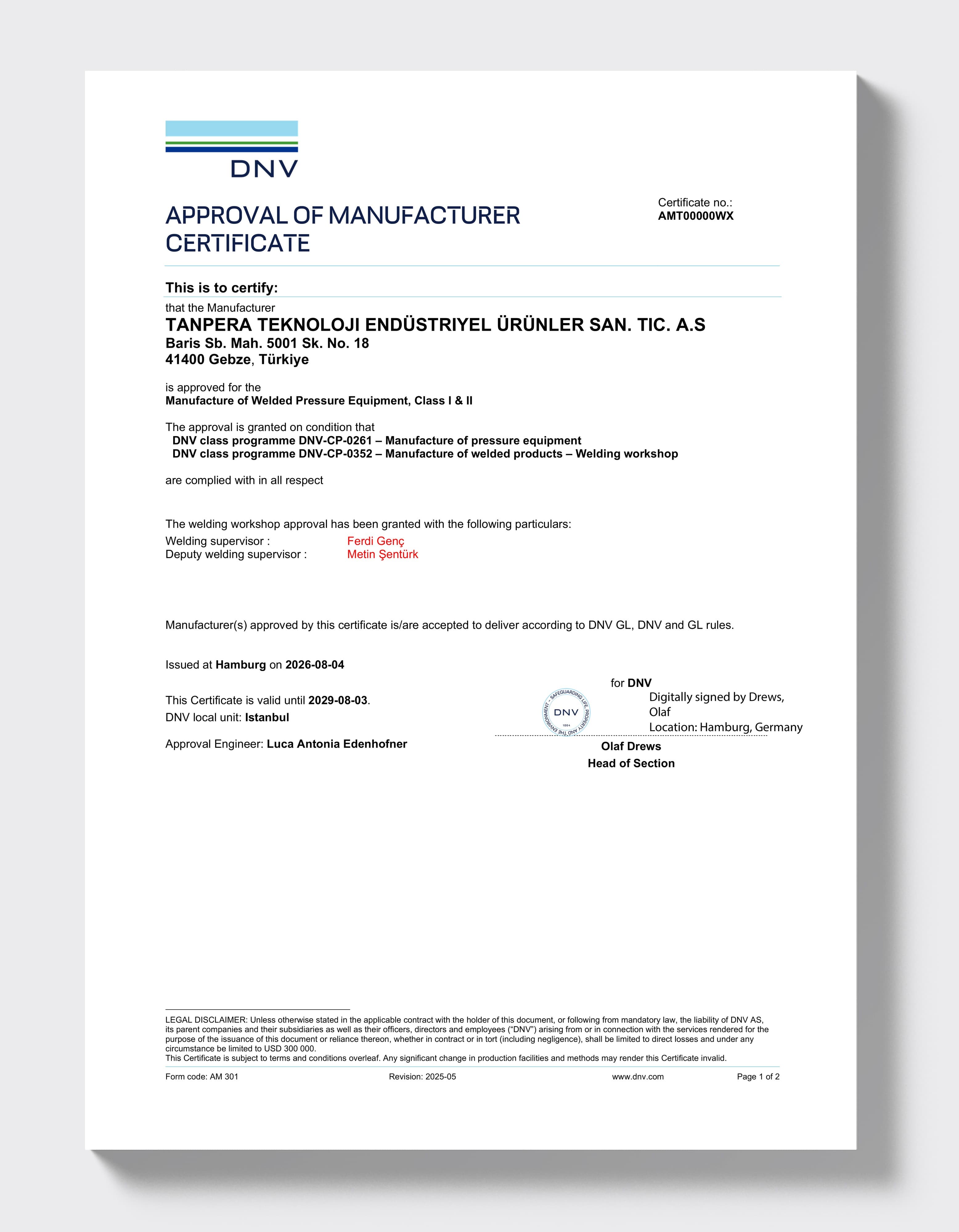 DNV — Approval of Manufacturer (Welding)