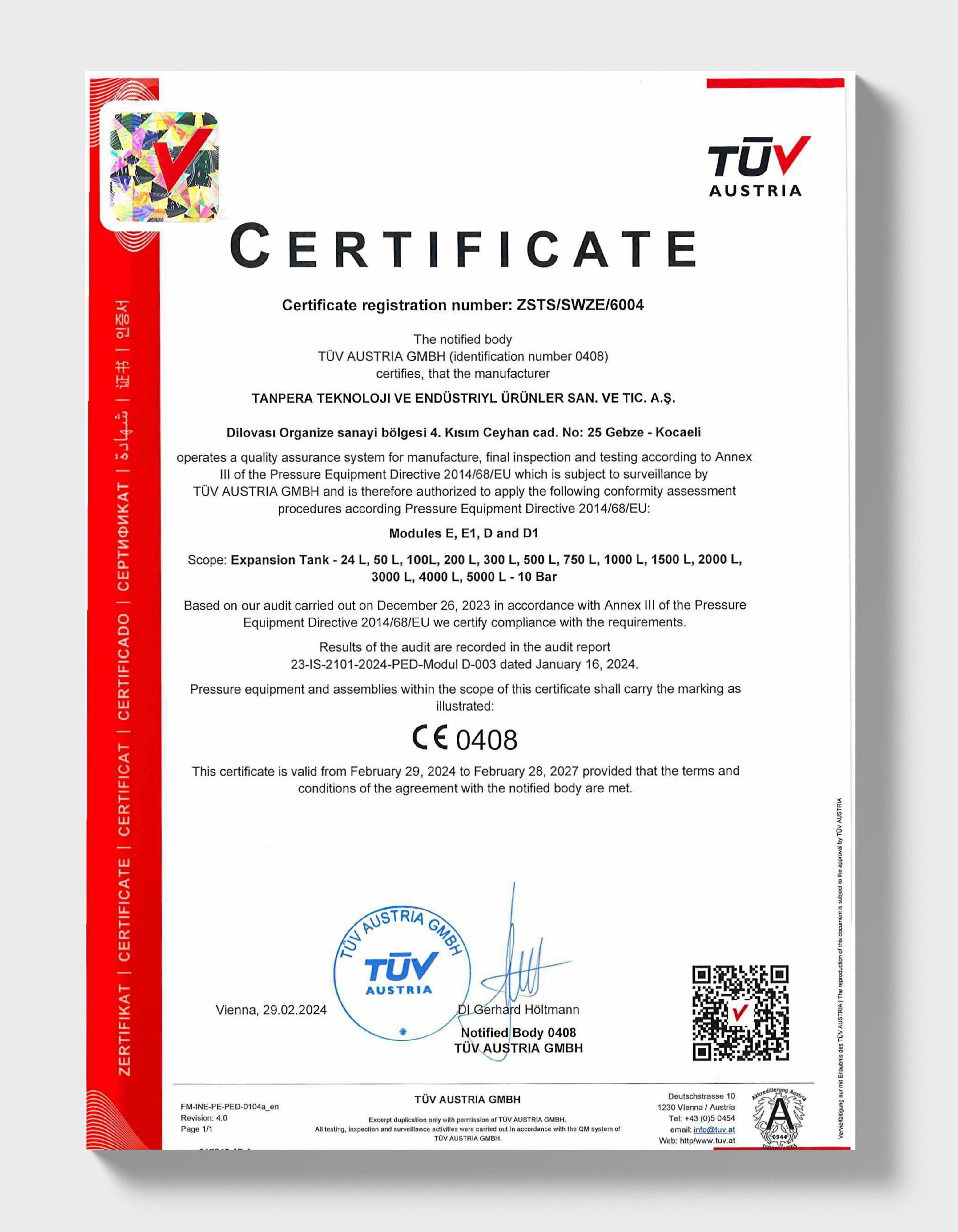 TÜV AUSTRIA — Expansion Tanks Module D