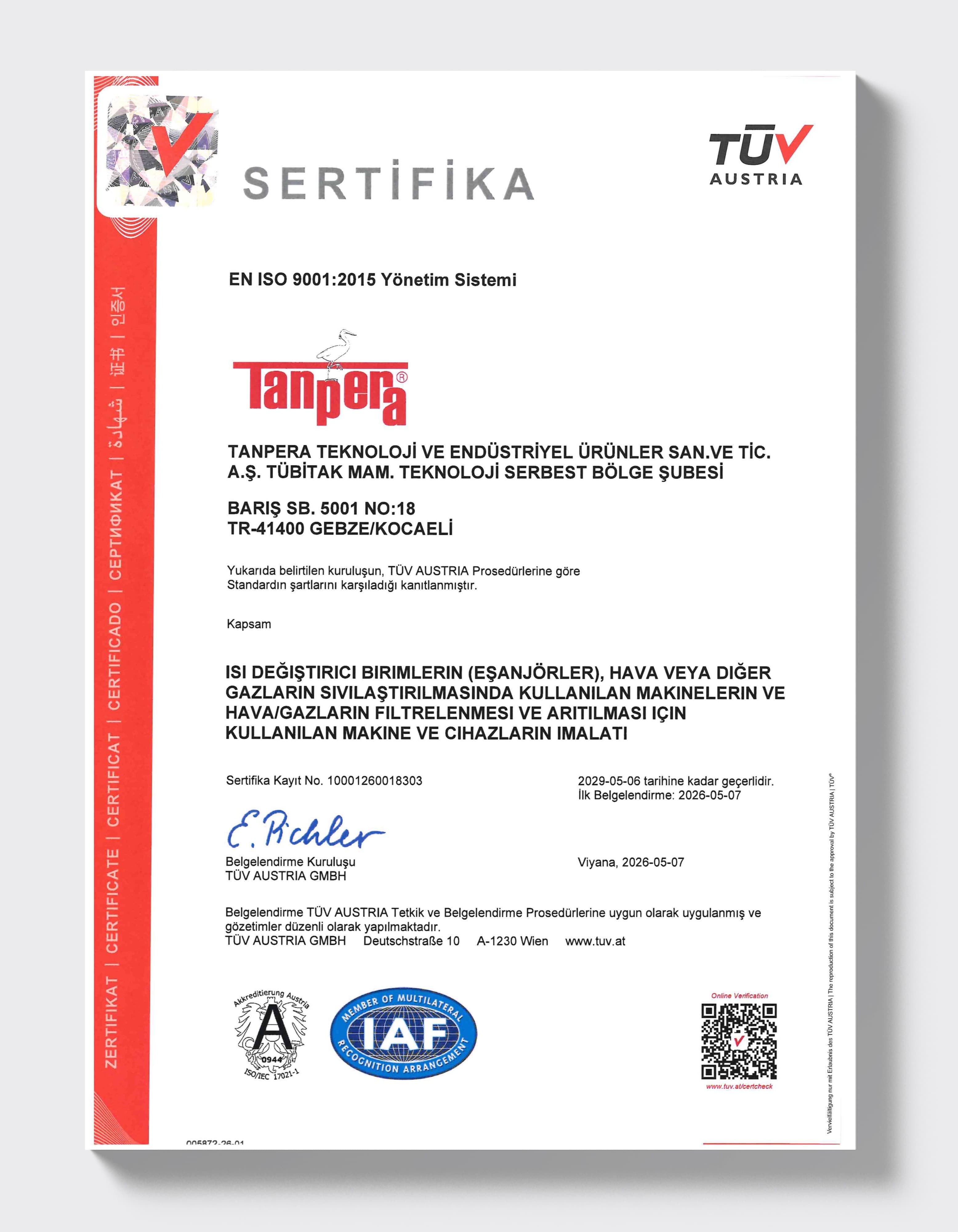 ISO 9001:2015 — Gebze Facility
