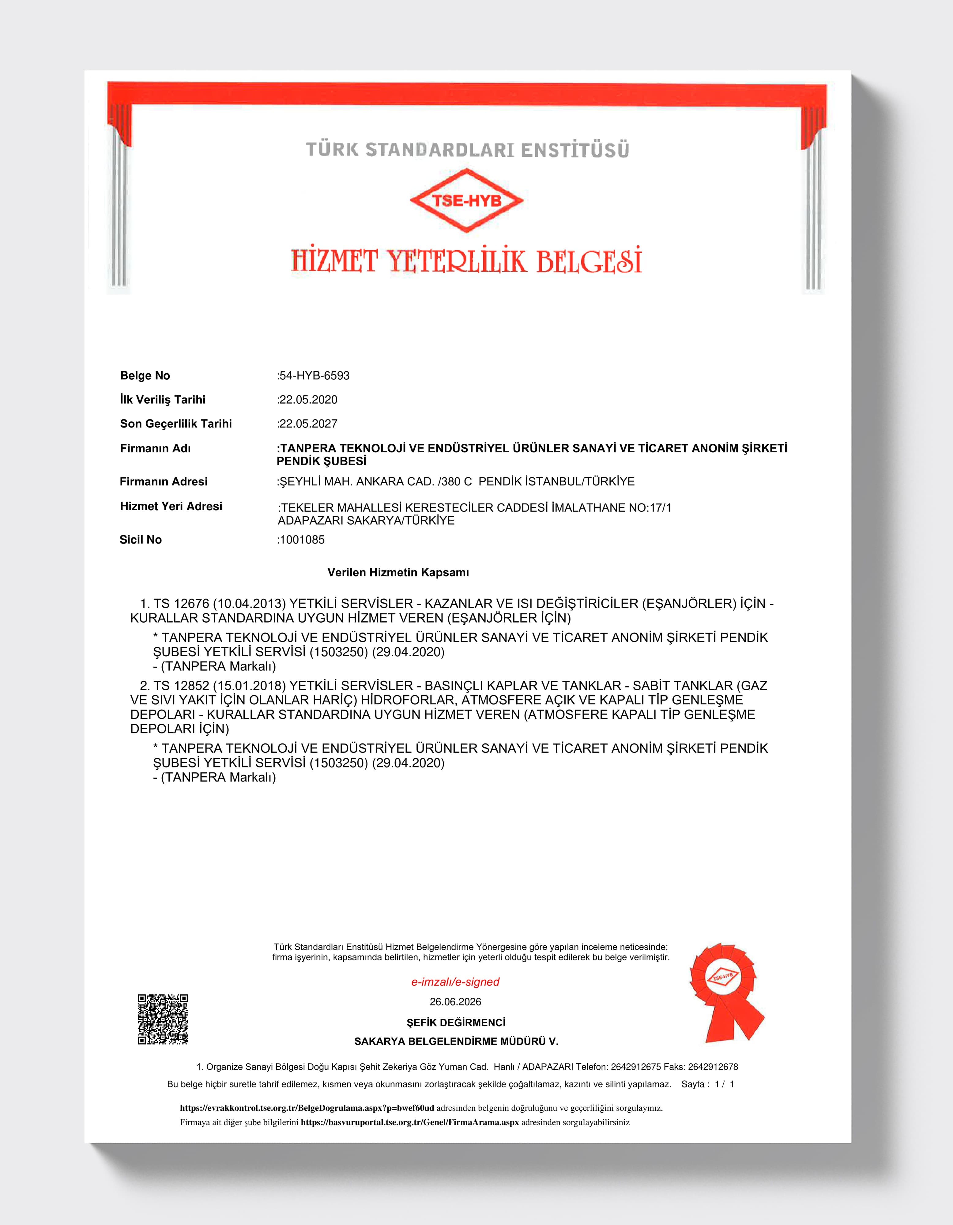 TSE HYB — Service Adequacy Certificate
